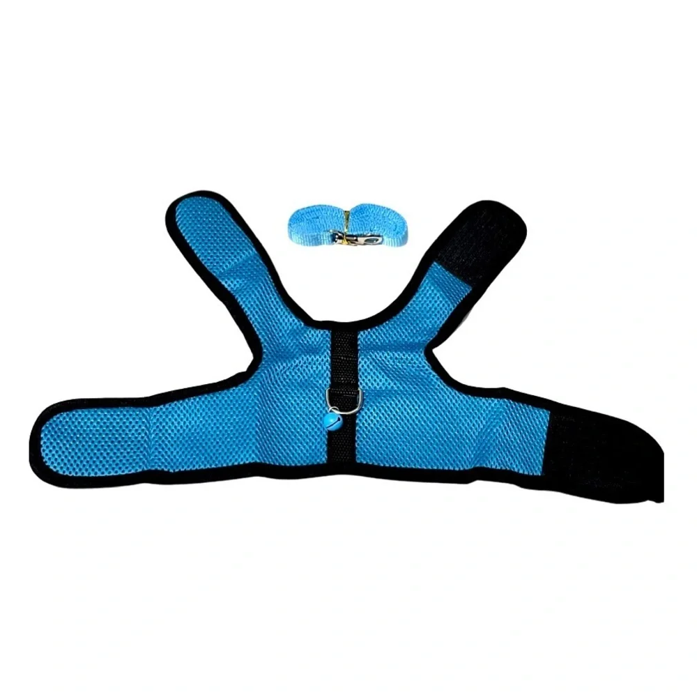 Turquoise all-weather padded mesh cat harness with bell & leash 2 piece set NWT